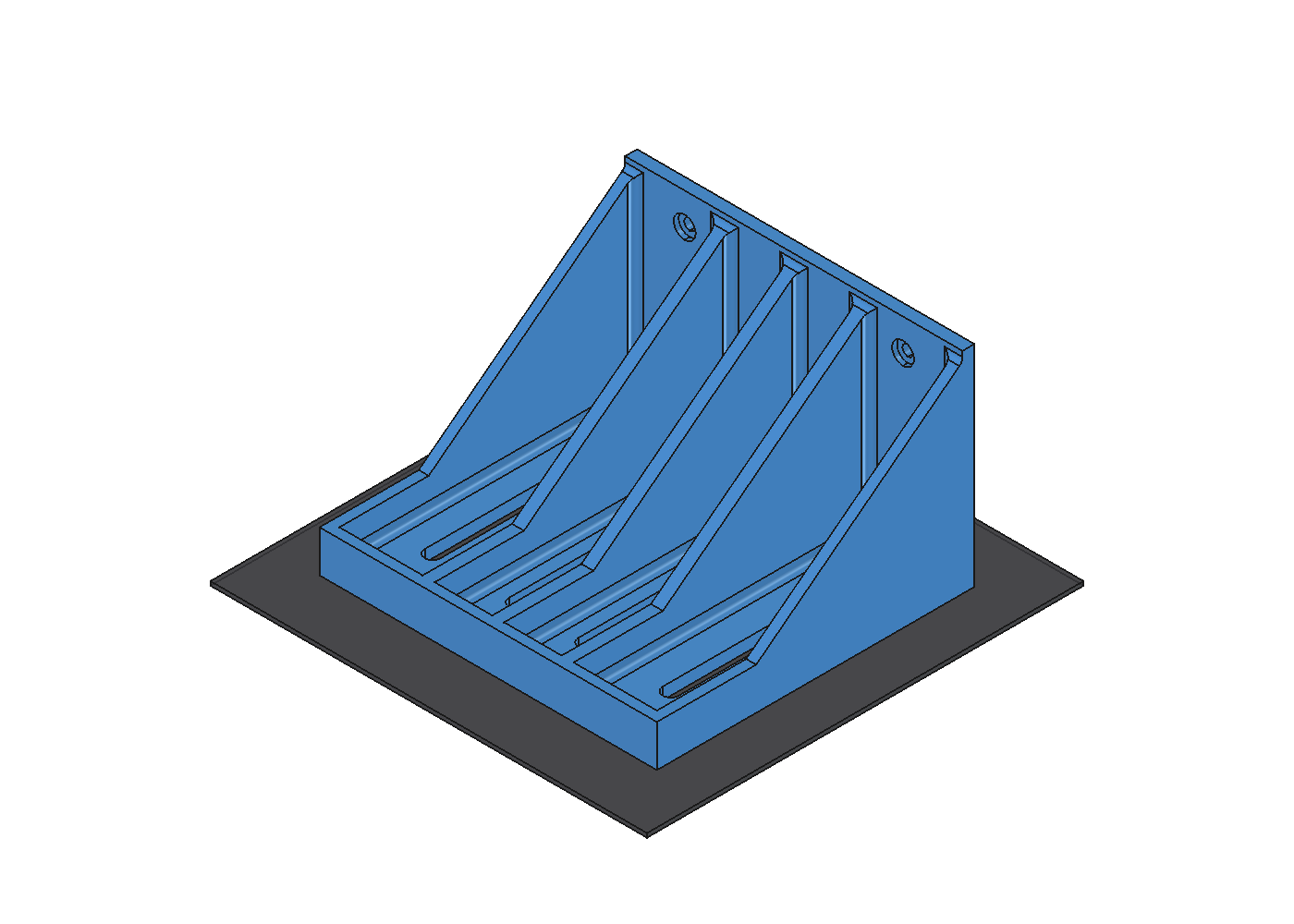 FreeCAD render of the shelf rotated into its support-free Creality K1C print orientation.